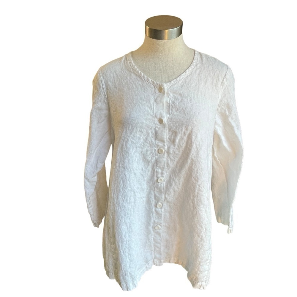 Flax By Jeanne Englehart Top Tunic White 100% Linen Lagenlook Sz. S